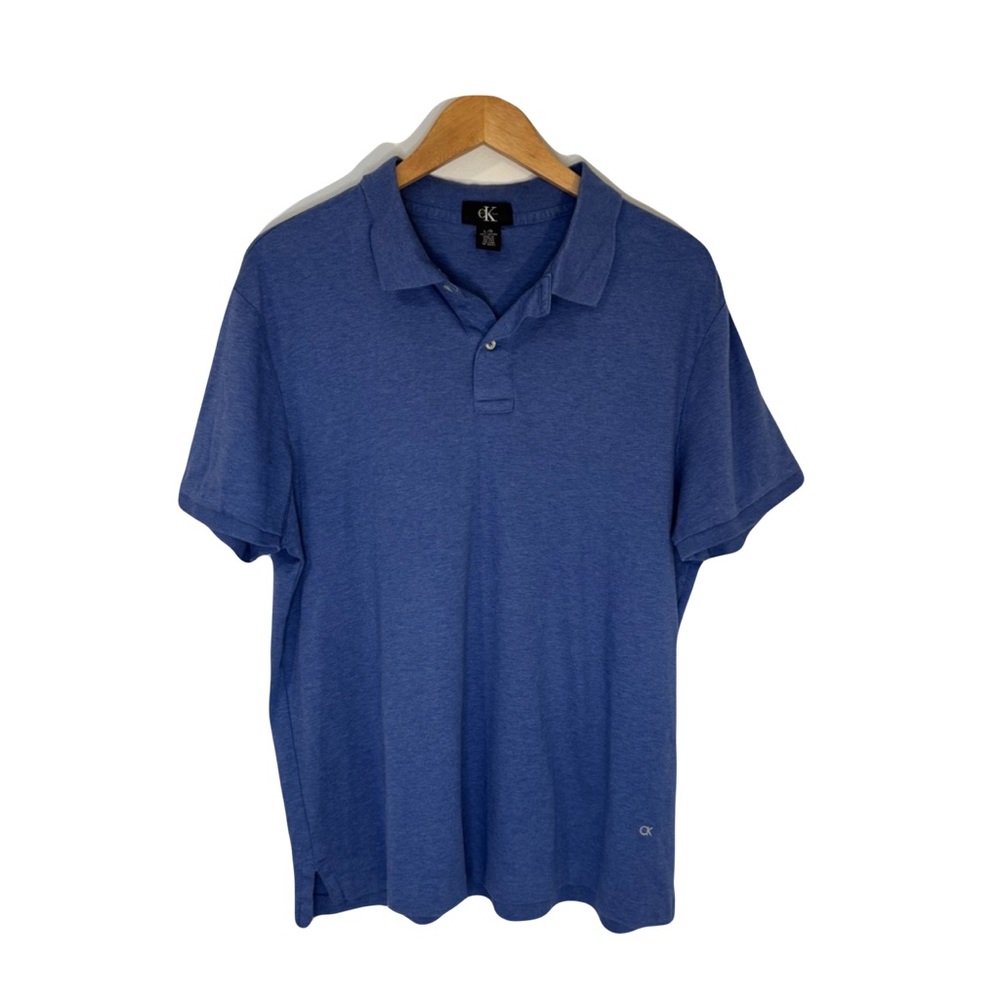 Calvin  Klein  Men’s  Large  Blue  Cotton  Polo  Shirt  Classic  Neutral  Casual